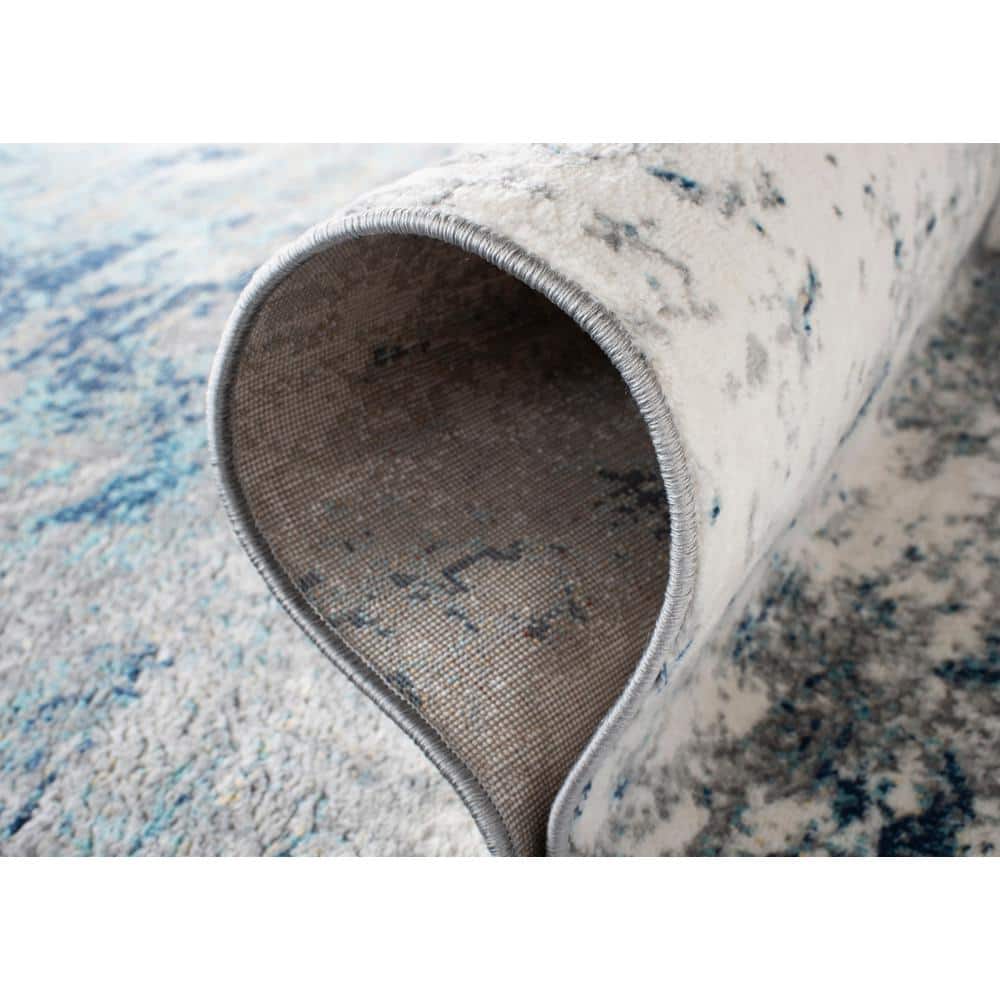 Contemporary Jasper Grey & Blue Abstract Synthetic Area Rug, 12' x 15'