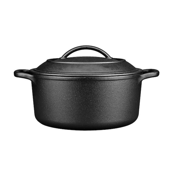 Pre-Seasoned Cast Iron Dutch Oven Pot with Lid, 7 qt. Round Black, Dual Handle, Oven Safe up to 500°F, for All Cooktops