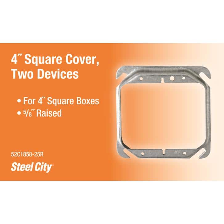 4" Galvanized Steel Raised 2-Gang Square Device Cover
