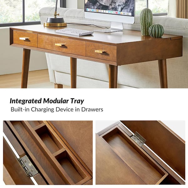 JAYDEN CREATION Tommy 48 in. Rectangular Walnut Wood 3-Drawer