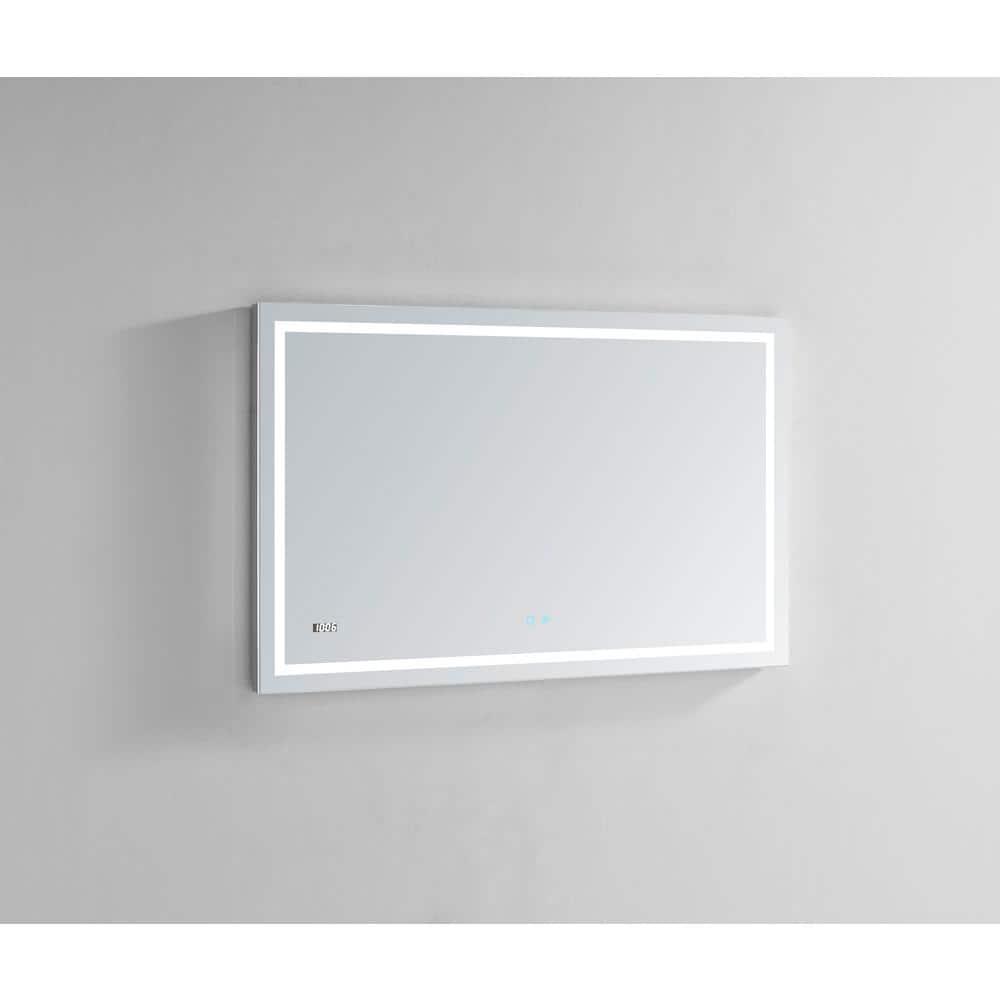 Daytona 48" Rectangular LED Lighted Silver Bathroom Mirror with Digital Clock