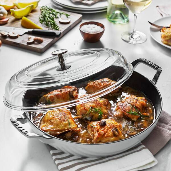 staub Cast Iron 3. 5 qt. Braiser with Glass Lid - White 1003545