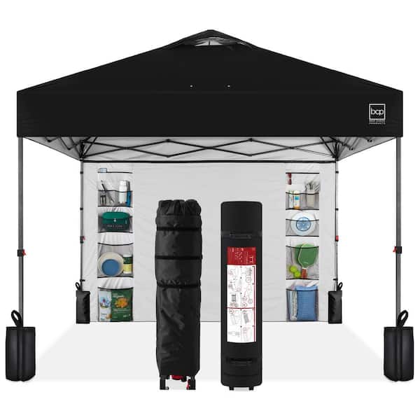 10 ft. x 10 ft. Black Easy Setup Pop Up Canopy Portable Tent with 1-Button Push, Side Wall, Case