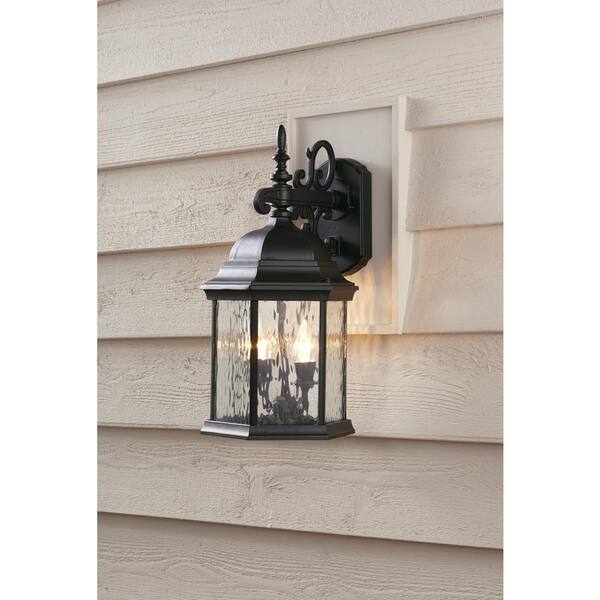 Hampton Bay 9 5 In 2 Light Oil Rubbed Bronze Led Decorative Water Glass Outdoor Wall Lantern Sconce With Fixed Flame Tip 74101 Hd The Home Depot Hampton Bay 9 5 In 2 Light Oil Rubbed, Hampton Bay Bronze Outdoor Led Wall Lantern Sconce