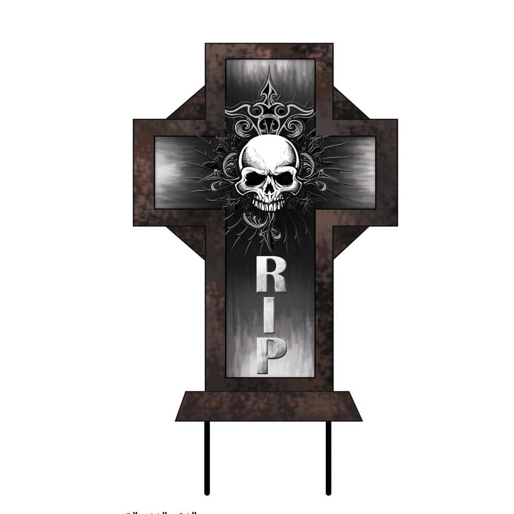 Home Accents Holiday 24 in. Metal Skull and Cross Halloween