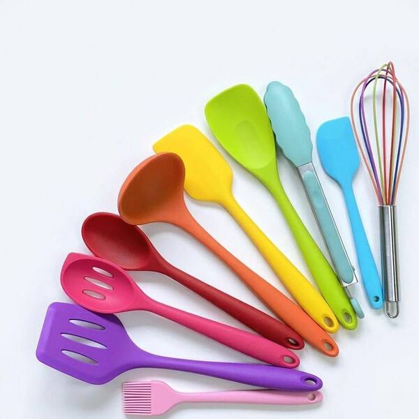 Multicolor Silicone Kitchen Utensil Set 10pcs Heat Resistant Nonstick Cooking Tools with Stainless Steel Core
