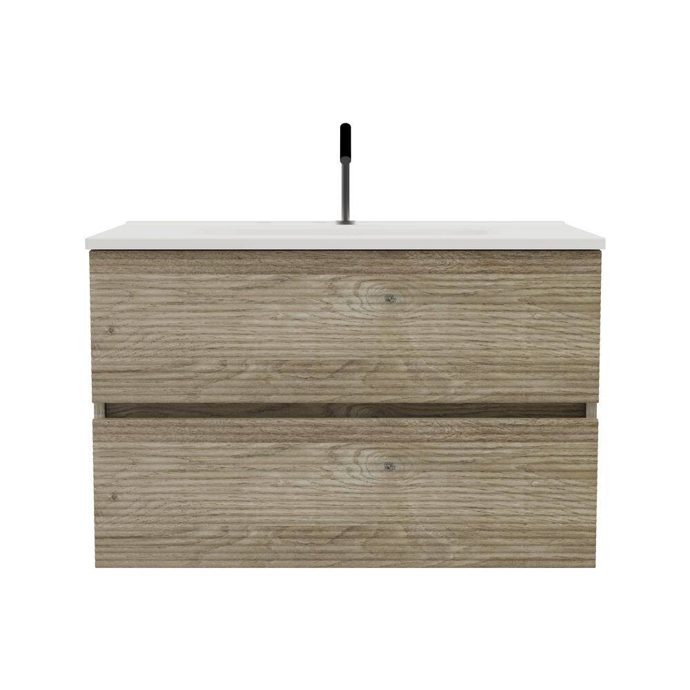 30 in. Single Sink Floating Rough Oak Bath Vanity with White Ceramic Top, 2 Soft Drawers price history on PriceWatchPro