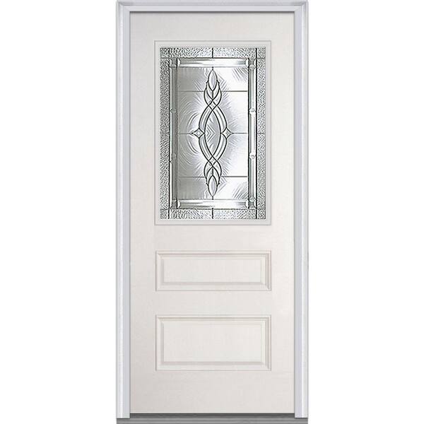 MMI Door 36 in. x 80 in. Brentwood Left-Hand 1/2 Lite Horizontal 2-Panel Classic Primed Fiberglass Smooth Prehung Front Door