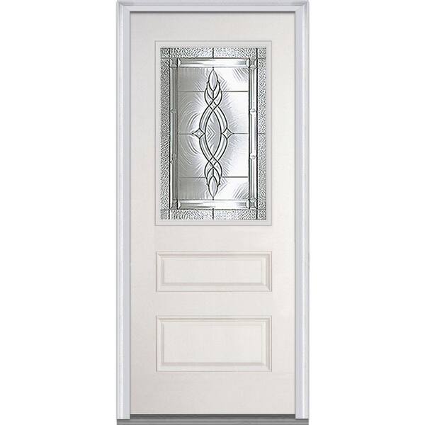 MMI Door 36 in. x 80 in. Brentwood Right-Hand 1/2 Lite Horizontal 2-Panel Classic Primed Fiberglass Smooth Prehung Front Door
