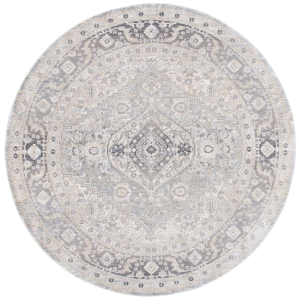 Dream 7 ft. x 7 ft. Gray/Ivory Border Distressed Round Area Rug price history on PriceWatchPro