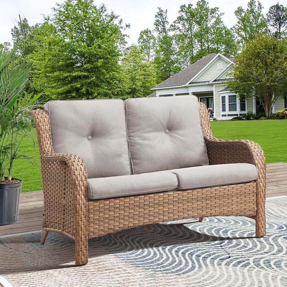 Gymojoy Carolina Yellow 1Piece Wicker Outdoor Loveseat with Beige