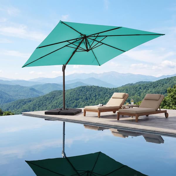 10 foot square cantilever patio umbrella Mojia 10x10 FT with Solar LED Lights and Cross Base, 360° Rotation Large Heavy Duty Offset Outdoor Umbrella with Easy Tilt for Pool Backyard Deck Garden Pole material Santorini II Fiesta 10-ft Square