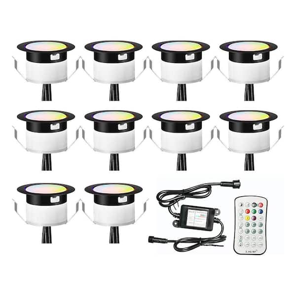 RGBW Multicolor & Warm White Low Voltage LED Deck Lights Kit Waterproof Recessed In-ground Lighting 10pcs Black