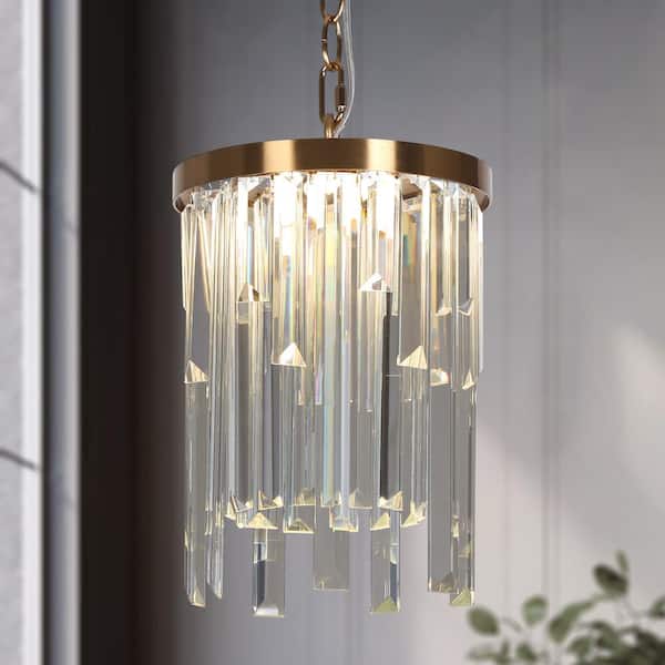LNC Peludo 1-Light Plating Brass Integrated LED Crystal Pendant Light with Circular Canopy and 59 in. Metal Chain