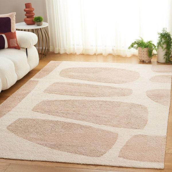Easy Care 6 ft. x 6 ft. Beige/Ivory Machine Washable Abstract Two-Tone Square Area Rug