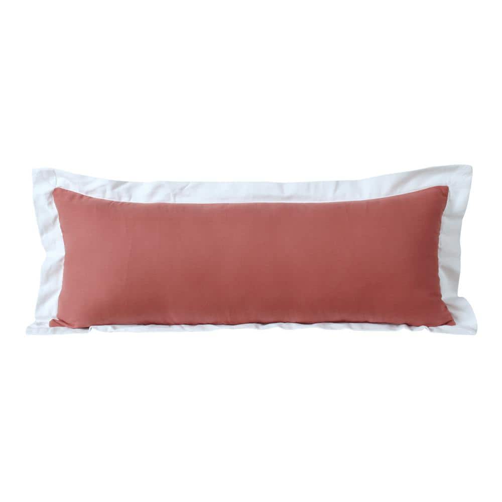 Bordered Deep Coral/White Flange Frame Lumbar 36 in. x 14 in. Indoor Throw 