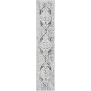 Astra Machine Washable Blue/Ivory 2 ft. x 10 ft. Distressed Traditional Kitchen Runner Area Rug