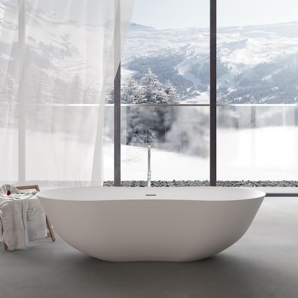 Moray 67 in. x 31.5 in. Solid Surface Stone Resin Flatbottom Freestanding Bathtub Soaking Bathtub in Matte White