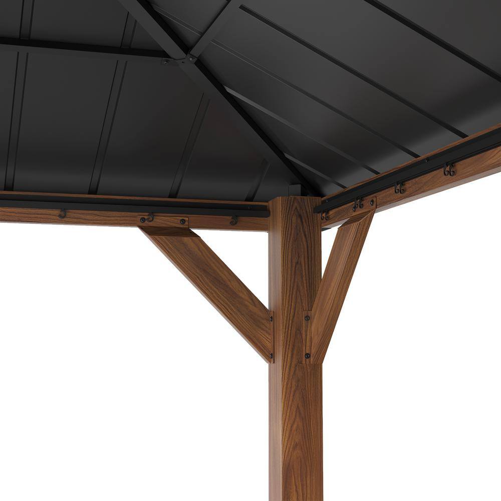 Brown Aluminum Hardtop Gazebo with Curtains and Netting, 10'x12'