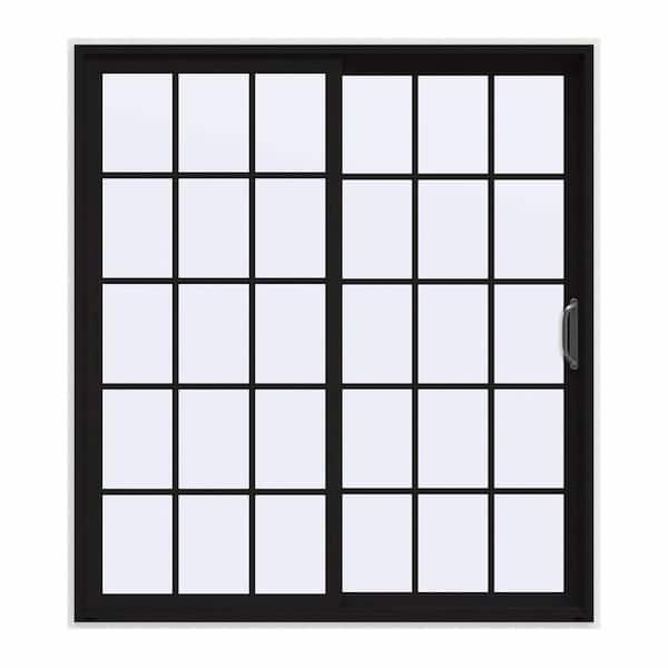 72 in. x 80 in. V-4500 Contemporary Black FiniShield Vinyl Right-Hand 15 Lite Sliding Patio Door w/White Interior