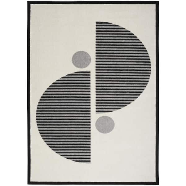 Nourison Modern Passion Ivory/Black 5 ft. x 7 ft. Geometric Contemporary Area Rug