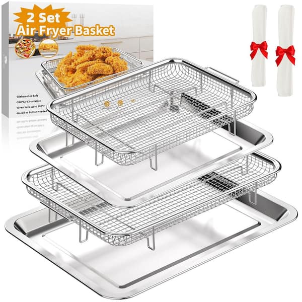 4-Piece Air Fryer Tray and Pan Set with 60-Pieces Parchment Papers for Baking Grilling Cooking and Frying