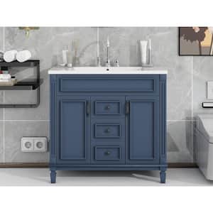 35.9 in. W x 18.1 in. D x 34 in. H Freestanding Bath Vanity in Blue with Top Sink, 2 Soft Closing Doors and 2 Drawers