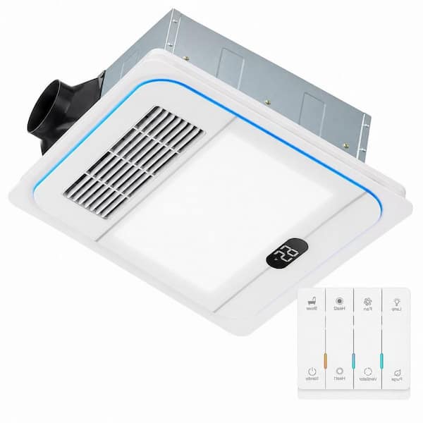 1-Piece 13.8 in. White Bathroom Exhaust Fan with Light and Heater, 1800W, 4 in 1, 220 CFM, 12W LED Light, 1.0 Sone
