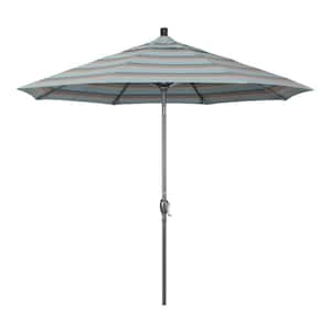 9 ft. Hammertone Grey Aluminum Market Patio Umbrella with Push Button Tilt Crank Lift in Gateway Mist Sunbrella