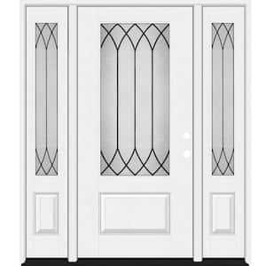 Regency 68 in. x 80 in. 3/4L Spire Decorative Glass LHIS Unfinished White Fiberglass Prehung Front Door w/Dbl 14 in. SL