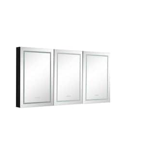 72 in. W x 36 in. H Rectangular Black Aluminum Surface Mount Medicine Cabinet with Mirror and LED Light