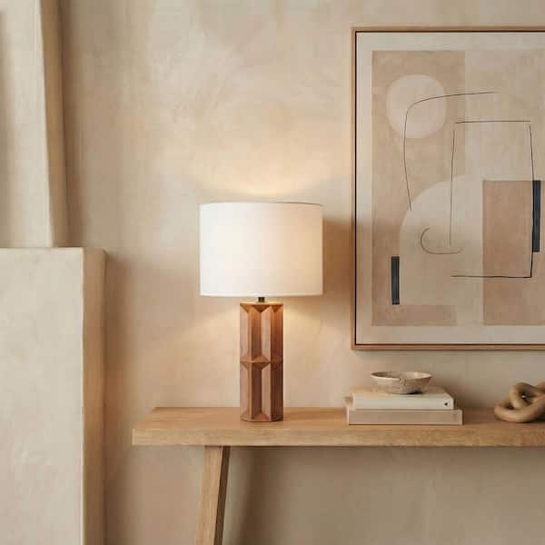 Ferdinand 28.5 in. Walnut/White Table Lamp for Living Room