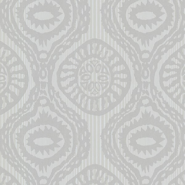Brewster Marrakech Grey Medallion Stripe Paper Strippable Roll (Covers 56.4 sq. ft.)