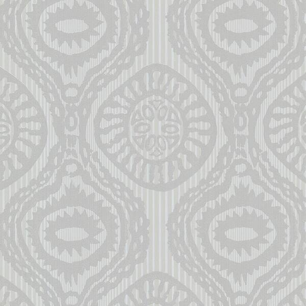 Brewster Grey Marrakech Medallion Stripe Grey Wallpaper Sample