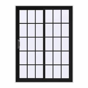 60 in. x 80 in. V-4500 Contemporary Black FiniShield Vinyl Left-Hand 15 Lite Sliding Patio Door w/White Interior