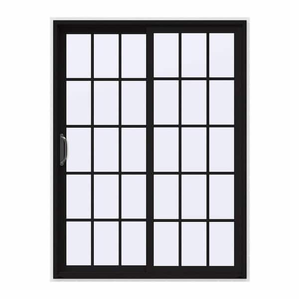 JELD-WEN 60 in. x 80 in. V-4500 Contemporary Black FiniShield Vinyl Left-Hand 15 Lite Sliding Patio Door w/White Interior