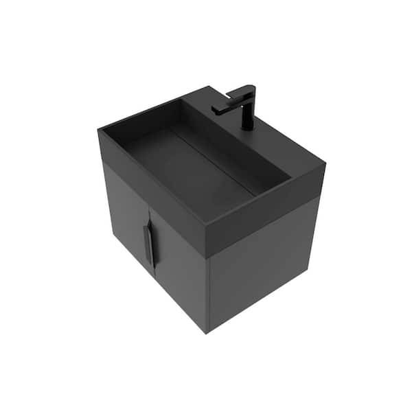 castellousa Maranon 24 in. W x 18.9 in. D x 19.25 in. H Single Sink Bath Vanity in Black with Black Trim Solid Surface Black Top