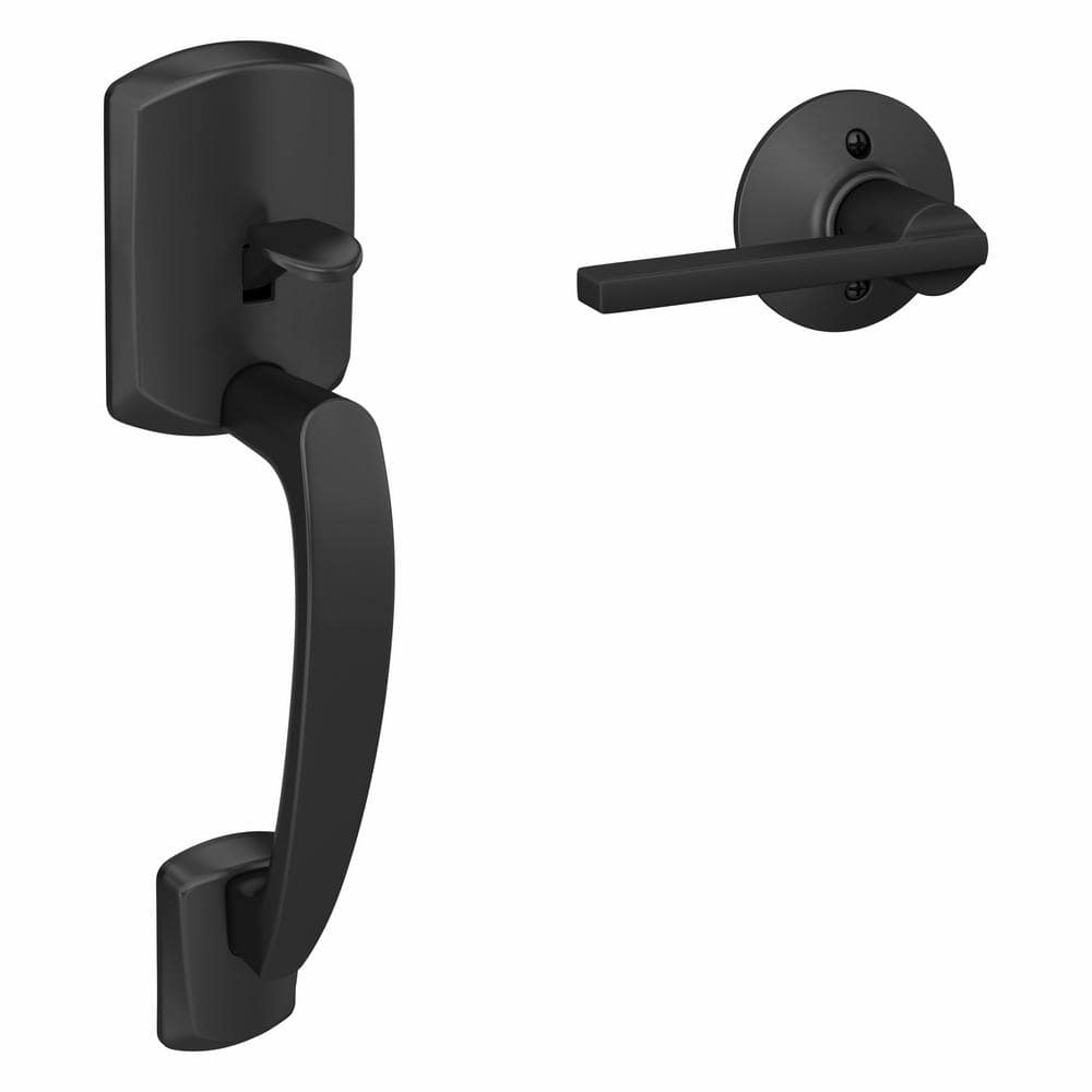 Schlage Greenwich Matte Black Door Handleset Grip with Latitude Door