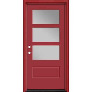 Performance Door System 36 in. x 80 in. VG 3-Lite Right-Hand Inswing Clear Red Smooth Fiberglass Prehung Front Door