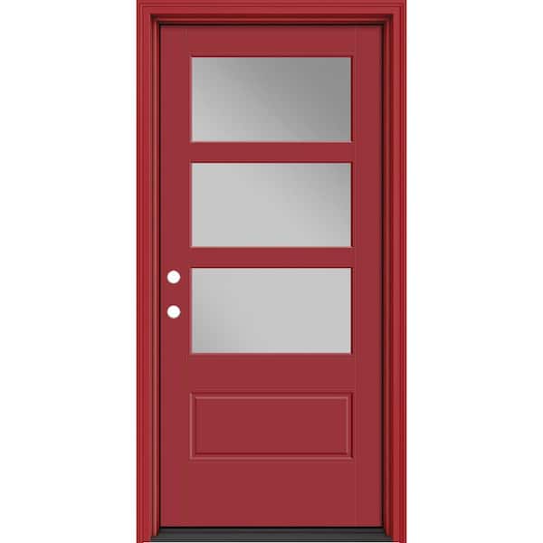 Masonite Performance Door System 36 in. x 80 in. VG 3-Lite Right-Hand Inswing Clear Red Smooth Fiberglass Prehung Front Door