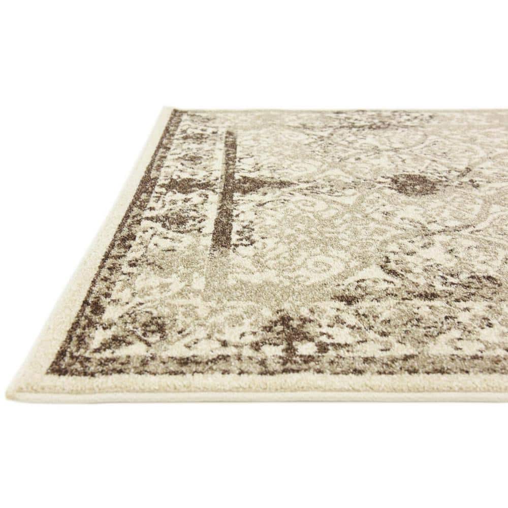 Beige Floral Elegance 4' x 6' Reversible Synthetic Area Rug