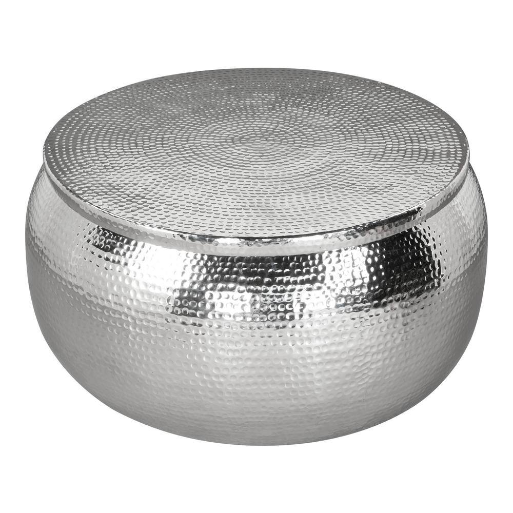 Silver Hammered Aluminum Round Cocktail Table
