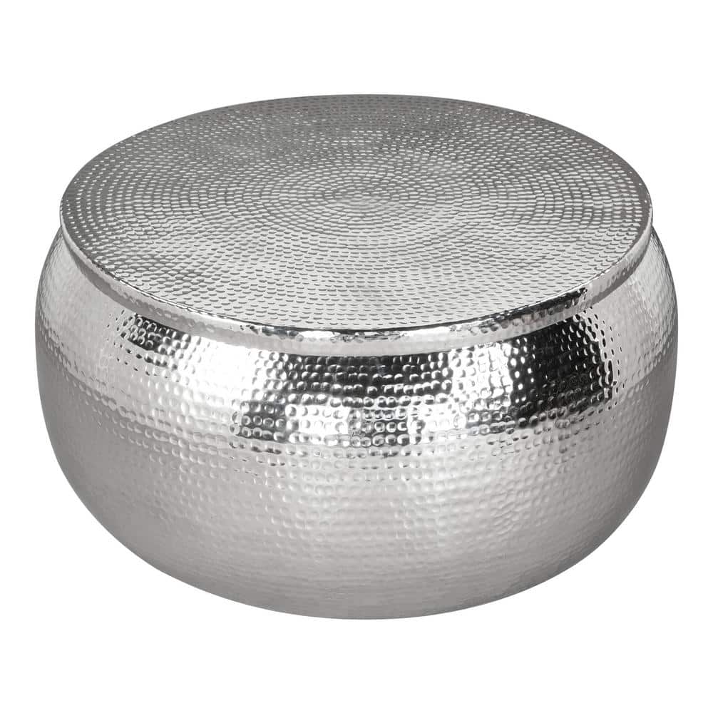 Silver Hammered Aluminum Round Cocktail Table