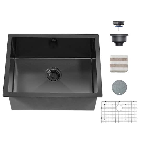 Unbranded Black Stainless Steel 25 in. x 18 in. Single Bowl Undermount Kitchen Sink with Bottom Grid