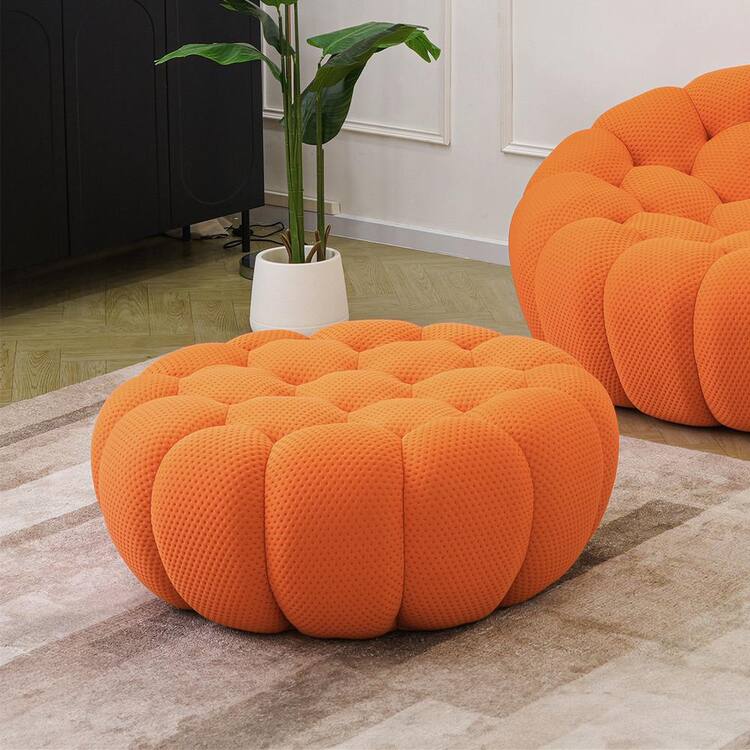 Magic Home 41.3 in. Armless 3D Knitted Fabric Roche Bubble Sofa Floor Lounge Couch Ottoman for Apartment in Orange