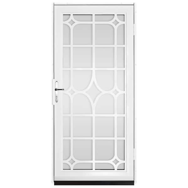 Unique Home Designs 36 in. x 80 in. Lexington White Surface Mount Steel Security Door with Shatter-Resistant Glass and Nickel Hardware