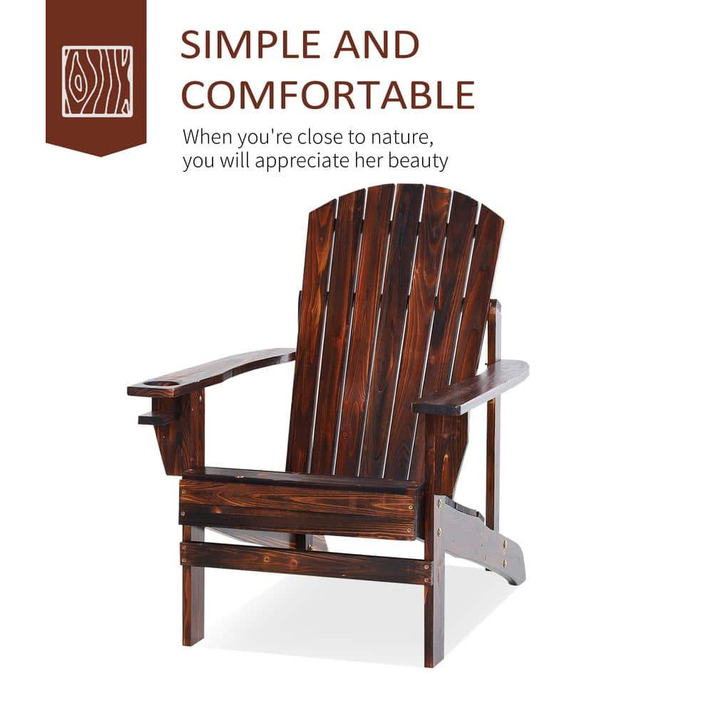 Outsunny Dark Brown Fir Wood Adirondack Chair with Cupholder