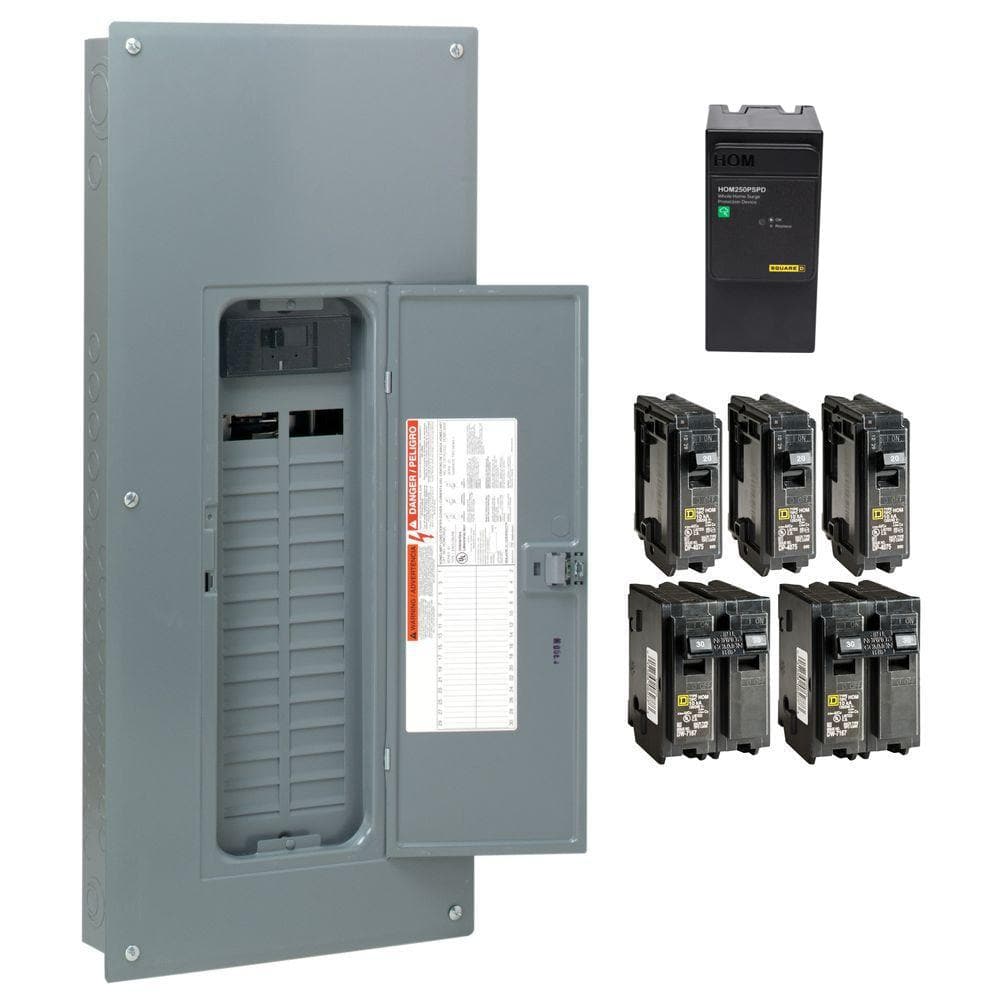 Homeline 200 Amp 30-Space 60-Circuit Indoor Main Breaker Qwik-Grip Plug-On Neutral Load Center with Surge SPD Value Pack -  Square D, H3060M200PQCSVP