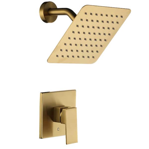 ARCORA Round 1-Spray Patterns with 1.6 GPM 8 in. Wall Mount Rain Fixed Shower Head in Brushed Gold