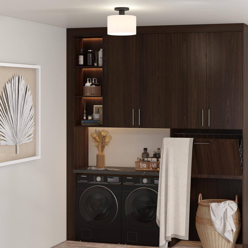 Henri 10" Matte Black Semi Flush Mount with White Glass Drum Shade